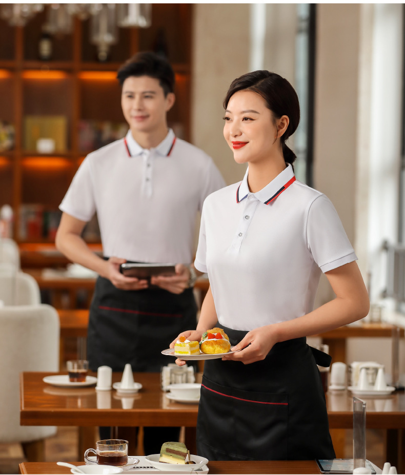 餐飲服務(wù)員工作服短袖t恤印字男女夏季工廠(chǎng)食堂商場(chǎng)超市公司工衣